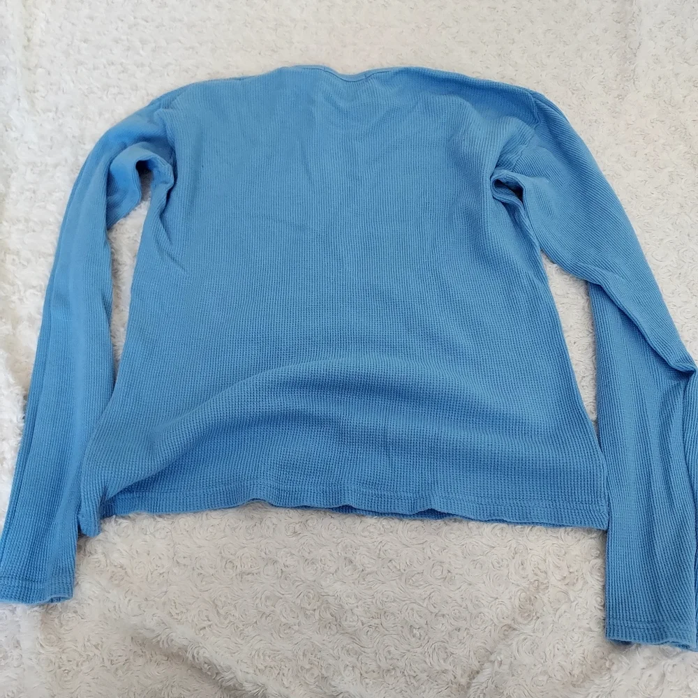 Waffle knit Light Blue thermal top Fall Winter Layering Cold Weather